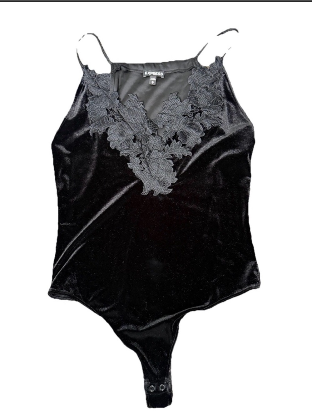 Express Women's Black Velvet Lace Tank V-Neck Bodysuit Size Medium EUC Sexy